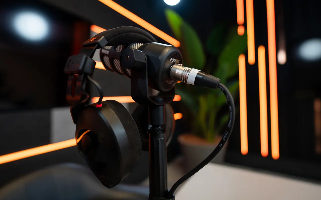 Koptelefoon en microfoon in de podcast studio.jpg